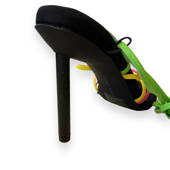 Gianni Bini Multicolor Strappy Heels green neon yellow pink black sexy tropical - Picture 9 of 10